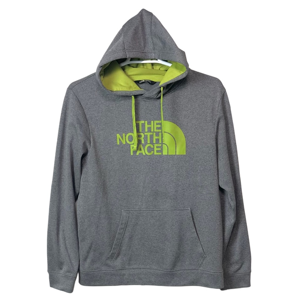 The North Face Pullover Hoodie Fleece Logo Gray Lime Mens Large